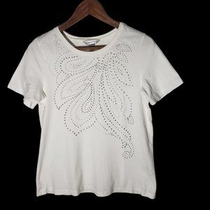 White, t-shirt, sequins, short sleeves, Christopher & Banks, size M
